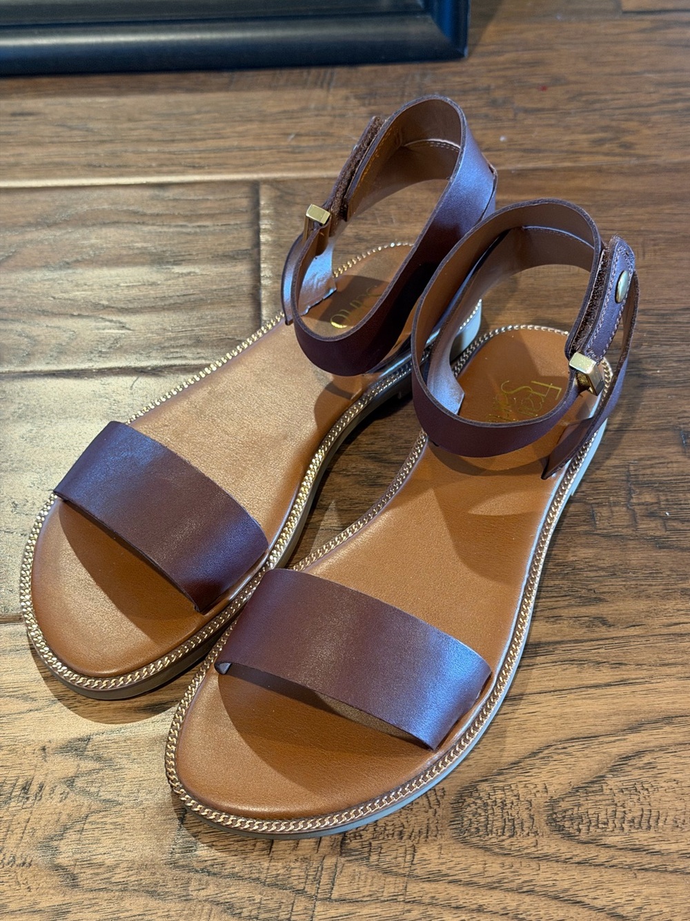 Franco Sarto Brown Leather Ankle-Strap Sandals